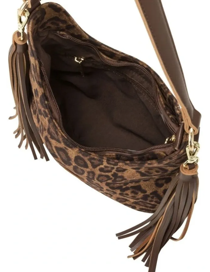 Every Other MEDIUM SCOOP TOP TASSLE BAG IN LEOPARD