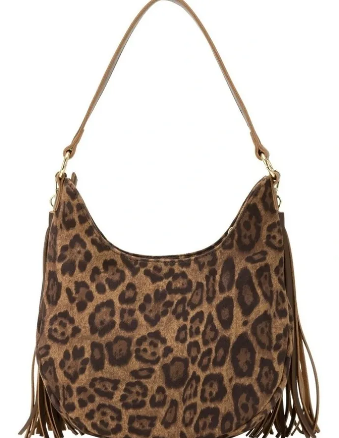 Every Other MEDIUM SCOOP TOP TASSLE BAG IN LEOPARD