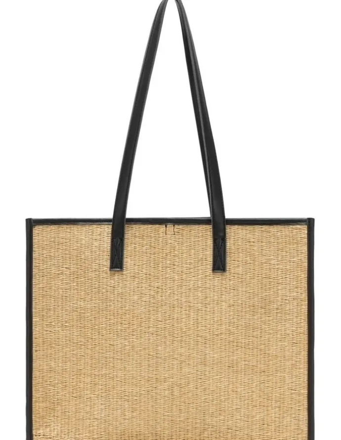 Every Other STRAW BOX TOTE BAG IN NATURAL STRAW WITH BLACK TRIM