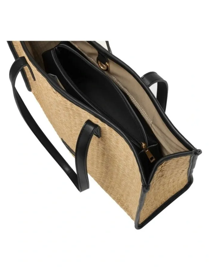 Every Other STRAW BOX TOTE BAG IN NATURAL STRAW WITH BLACK TRIM