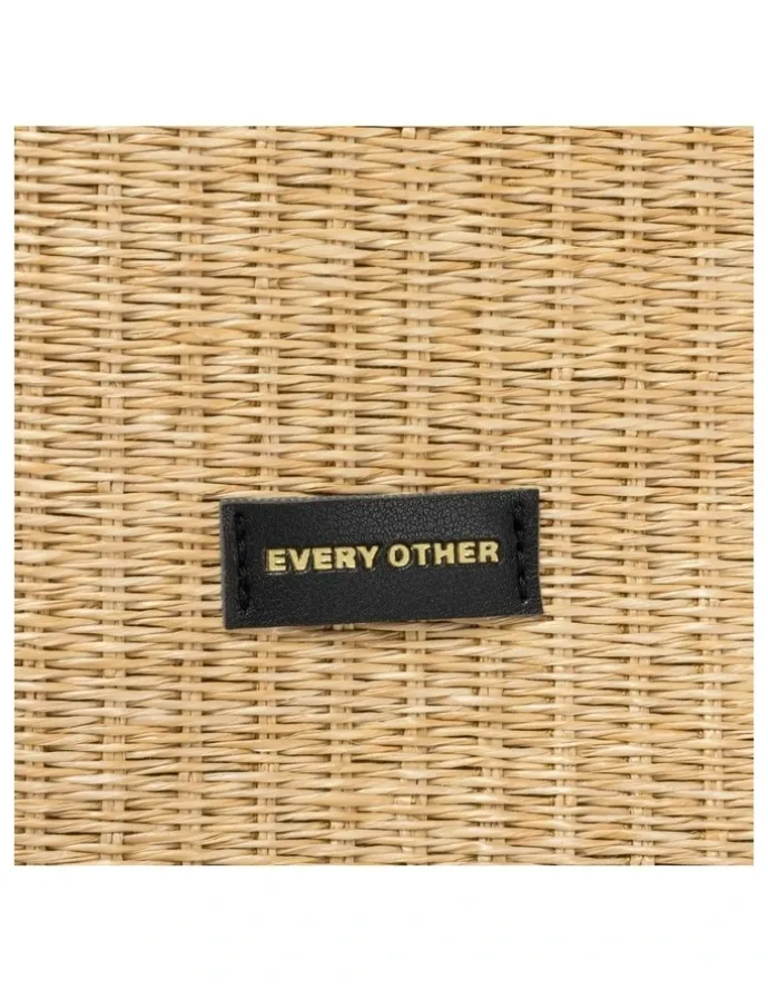 Every Other STRAW BOX TOTE BAG IN NATURAL STRAW WITH BLACK TRIM