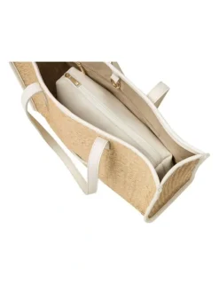 Every Other STRAW BOX TOTE BAG IN NATURAL STRAW WITH WHITE TRIM