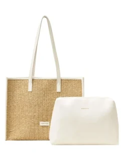 Every Other STRAW BOX TOTE BAG IN NATURAL STRAW WITH WHITE TRIM