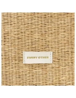 Every Other STRAW BOX TOTE BAG IN NATURAL STRAW WITH WHITE TRIM
