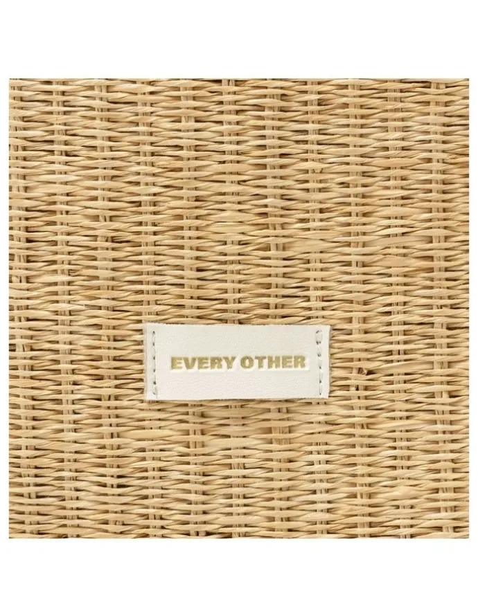 Every Other STRAW BOX TOTE BAG IN NATURAL STRAW WITH WHITE TRIM