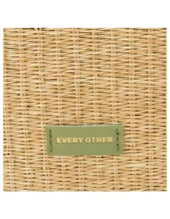 Every Other STRAW CURVE TOP SHOULDER BAG IN NATURAL STRAW WITH OLIVE TRIM