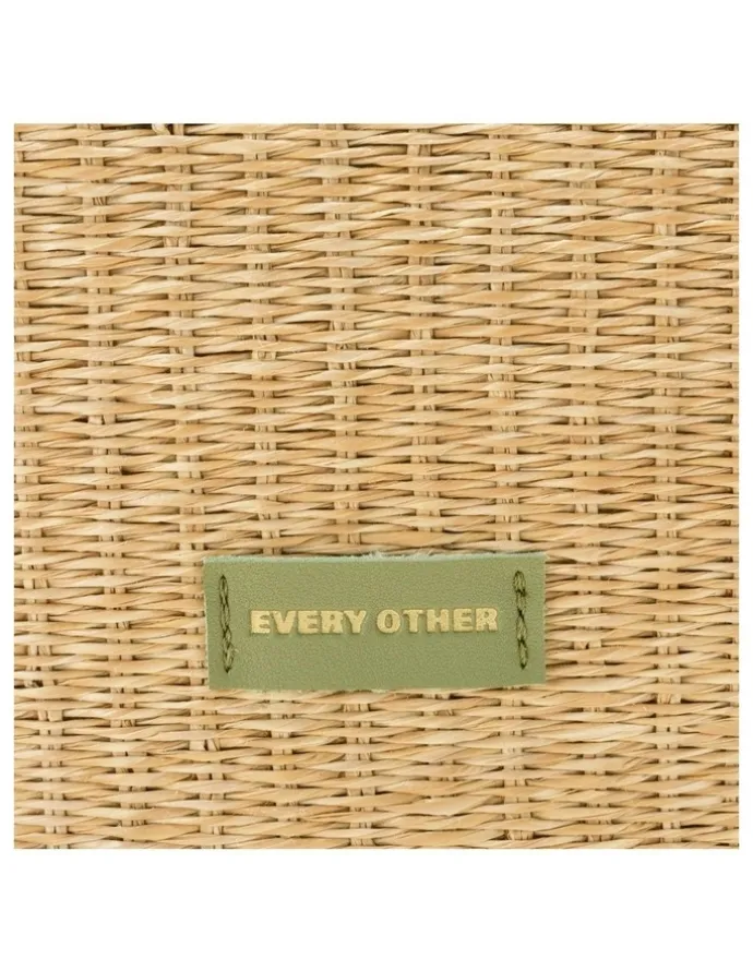 Every Other STRAW CURVE TOP SHOULDER BAG IN NATURAL STRAW WITH OLIVE TRIM