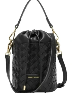 Every Other WOVEN DRAWSTRING BUCKET BAG IN BLACK
