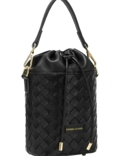 Every Other WOVEN DRAWSTRING BUCKET BAG IN BLACK