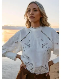 Fate & Becker Aven Embroidered Blouse in White