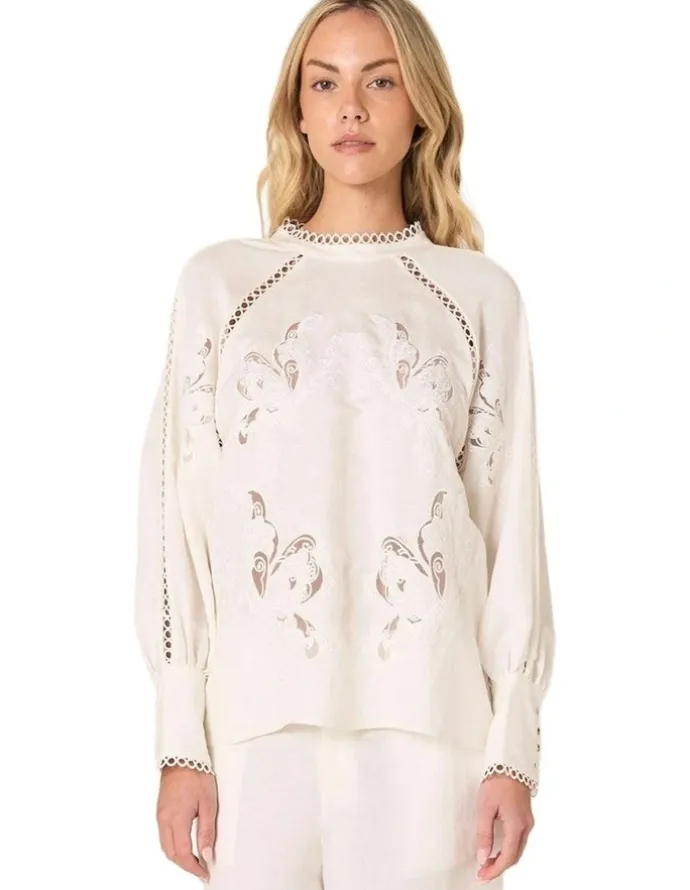 Fate & Becker Aven Embroidered Blouse in White