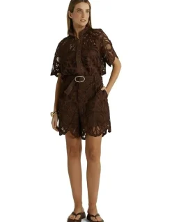 Fate & Becker Elara Broderie Short in Chocolate