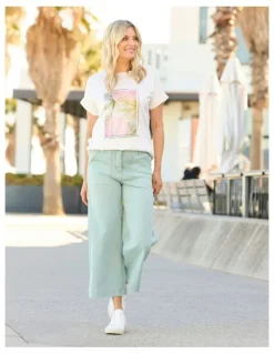 Fella Hamilton Shelby 7/8 Zip Wide Leg Jean in Green