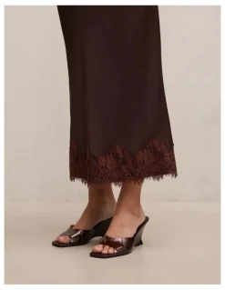 Forever New Adele Lace Trim Midi Skirt in Chocolate