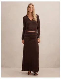 Forever New Arabella Flute Maxi Skirt in Brown