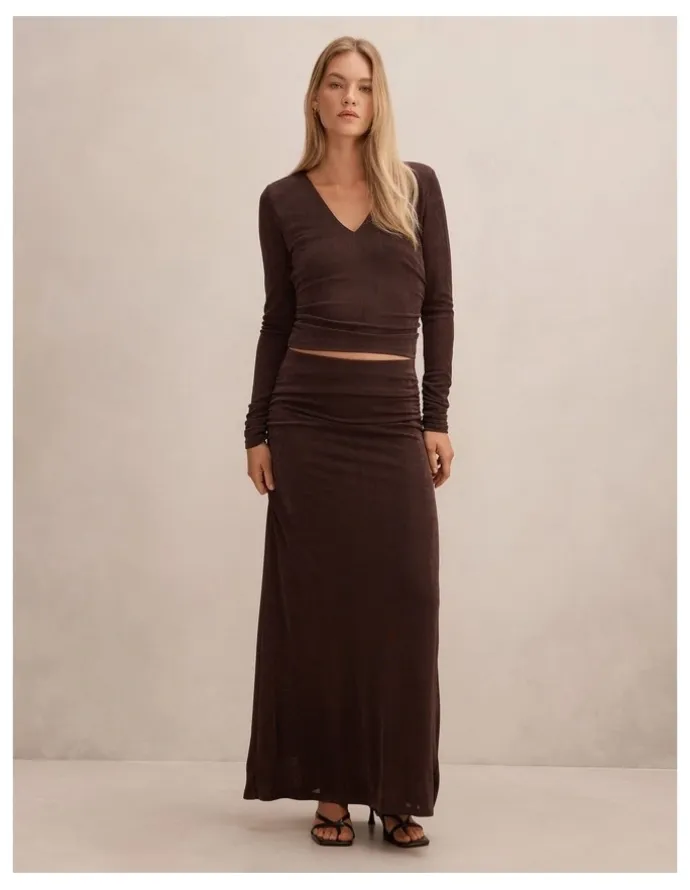 Forever New Arabella Flute Maxi Skirt in Brown
