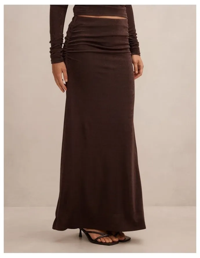 Forever New Arabella Flute Maxi Skirt in Brown