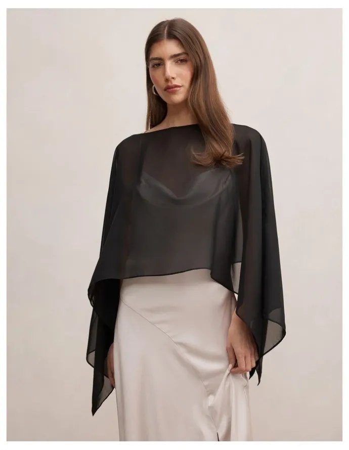 Forever New Arianna Chiffon Cape in Black
