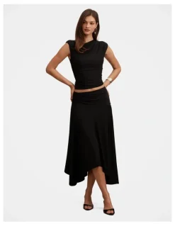 Forever New Ariel Godet Hanky Hem Skirt in Black