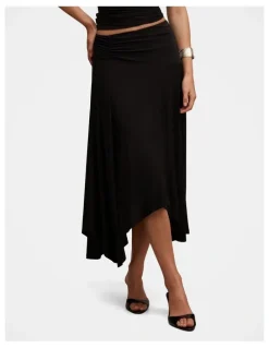 Forever New Ariel Godet Hanky Hem Skirt in Black