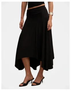 Forever New Ariel Godet Hanky Hem Skirt in Black
