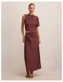 Forever New Arlo Draped Maxi Skirt in Red