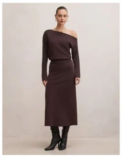 Forever New Ayva Asymmetric Knitted Top in Brown