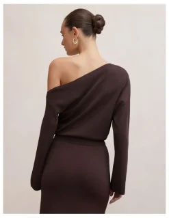 Forever New Ayva Asymmetric Knitted Top in Brown