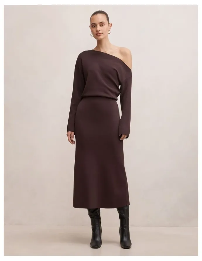Forever New Ayva Knitted Midi Skirt in Brown