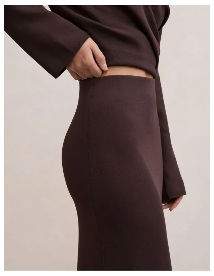 Forever New Ayva Knitted Midi Skirt in Brown