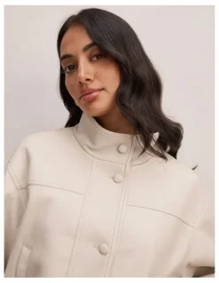 Forever New Belle Belted Vegan Leather Bomber Jacket in Cream