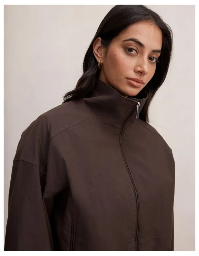 Forever New Brooke Funnel Neck Jacket in Brown