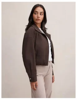 Forever New Brooke Funnel Neck Jacket in Brown