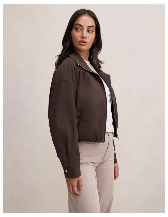 Forever New Brooke Funnel Neck Jacket in Brown