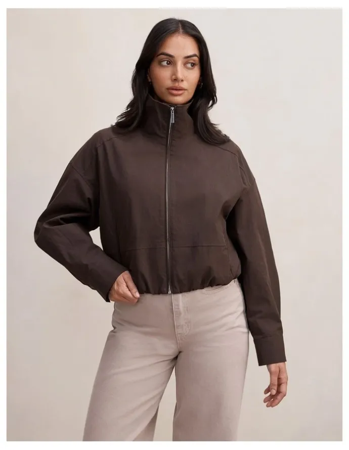 Forever New Brooke Funnel Neck Jacket in Brown