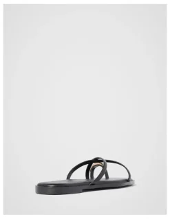 Forever New Brynn Toe Thong Trim Flat Sandals in Black