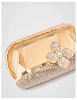 Forever New Callie Flower Clasp Jewel Hardcase Clutch in Gold