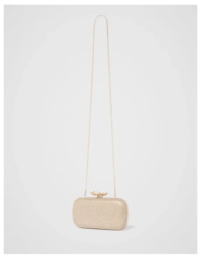 Forever New Callie Flower Clasp Jewel Hardcase Clutch in Gold