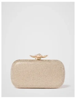 Forever New Callie Flower Clasp Jewel Hardcase Clutch in Gold