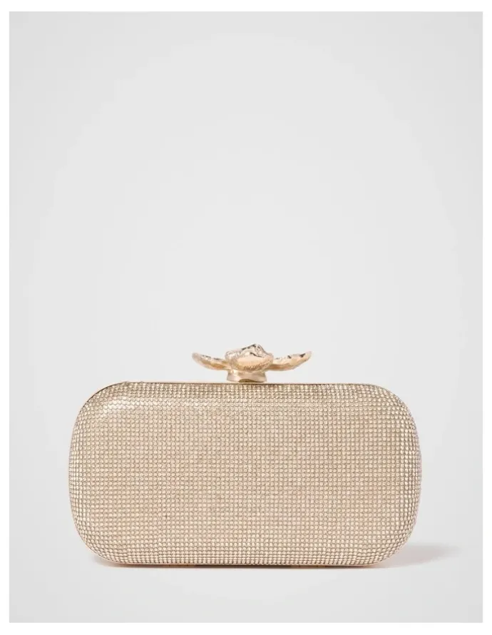Forever New Callie Flower Clasp Jewel Hardcase Clutch in Gold