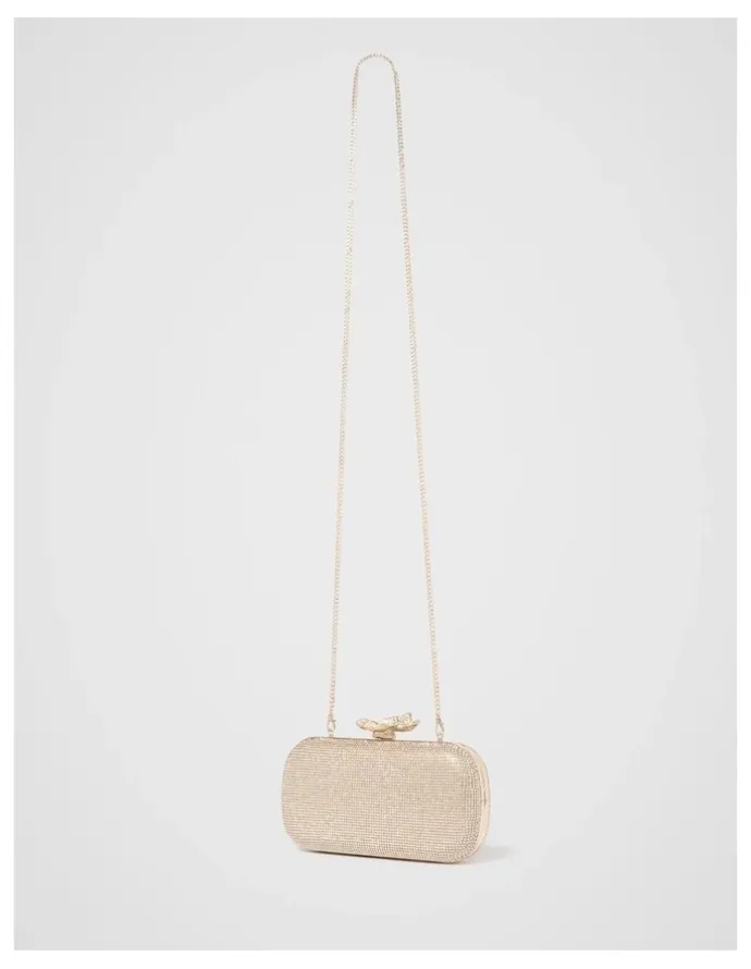 Forever New Callie Flower Clasp Jewel Hardcase Clutch in Gold
