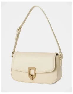 Forever New Carly Curve Lock Shoulder Bag in Cream