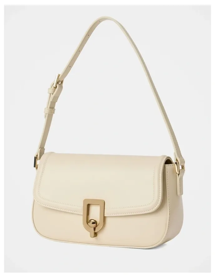 Forever New Carly Curve Lock Shoulder Bag in Cream