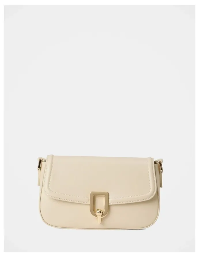 Forever New Carly Curve Lock Shoulder Bag in Cream