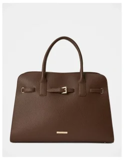 Forever New Clara Curve Buckle Tote Bag in Chocolate