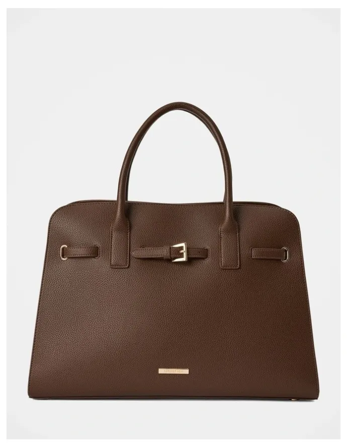 Forever New Clara Curve Buckle Tote Bag in Chocolate