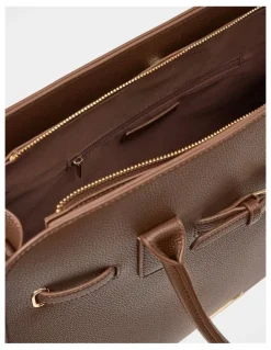 Forever New Clara Curve Buckle Tote Bag in Chocolate