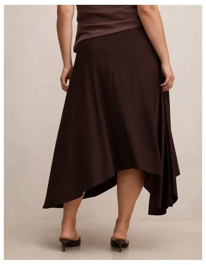 Forever New Curve Ariel Godet Hanky Hem Skirt in Brown