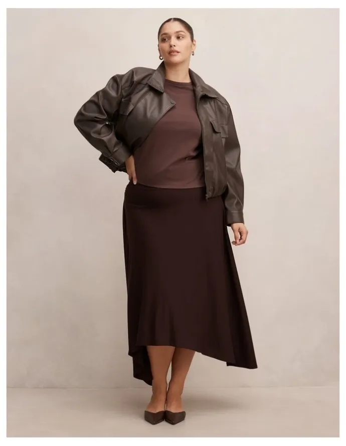 Forever New Curve Ariel Godet Hanky Hem Skirt in Brown