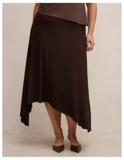 Forever New Curve Ariel Godet Hanky Hem Skirt in Brown